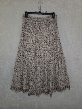 Max Studio Boho Floral Smocked Waist Maxi Skirt Tiered Cottagecore Prairie Sz  M